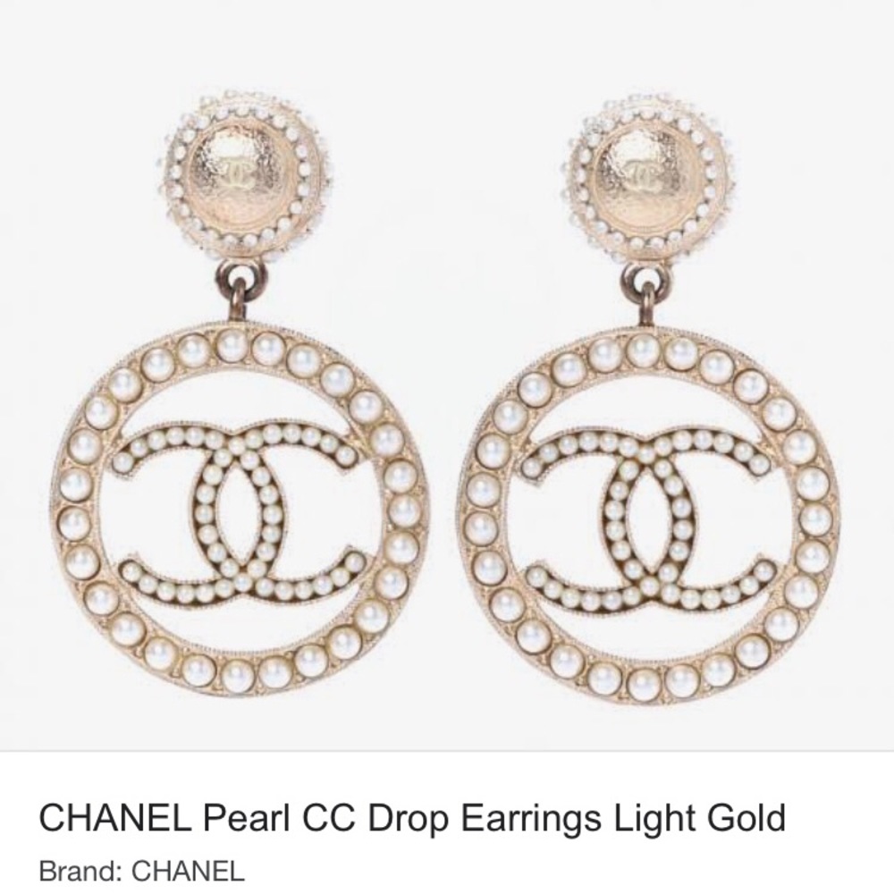 Chanel Pearl CC Drop Earrings Silver
